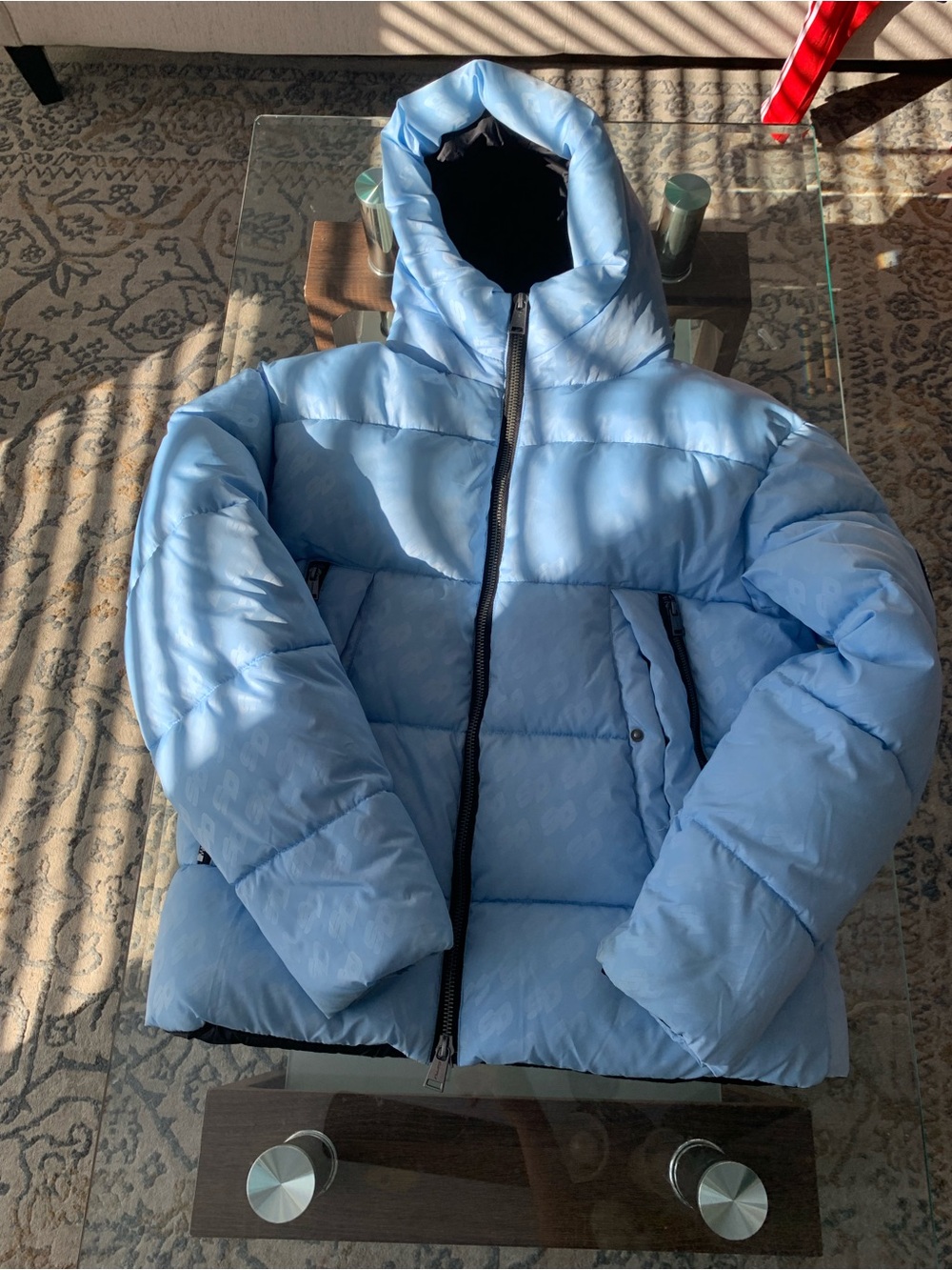 SD Collection Light Blue Quilted Puffer Jacket with Hood